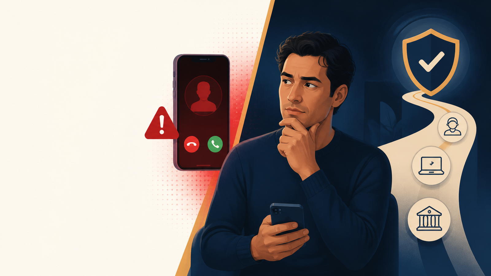 Pessoa identificando uma ligação de falsa central bancária