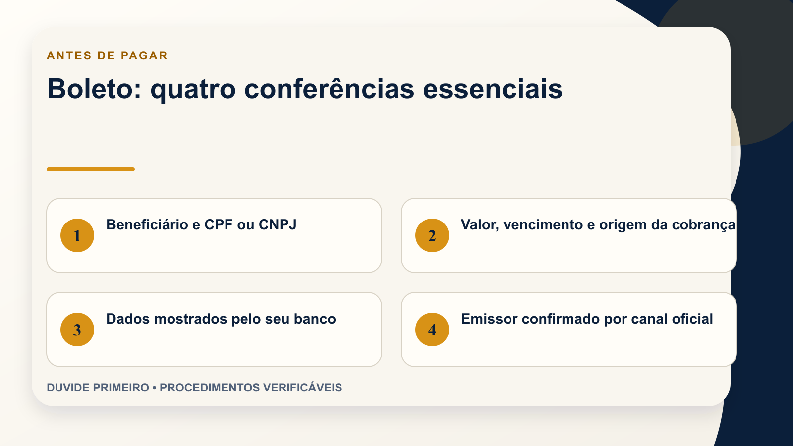 Infográfico com conferências para identificar boleto falso