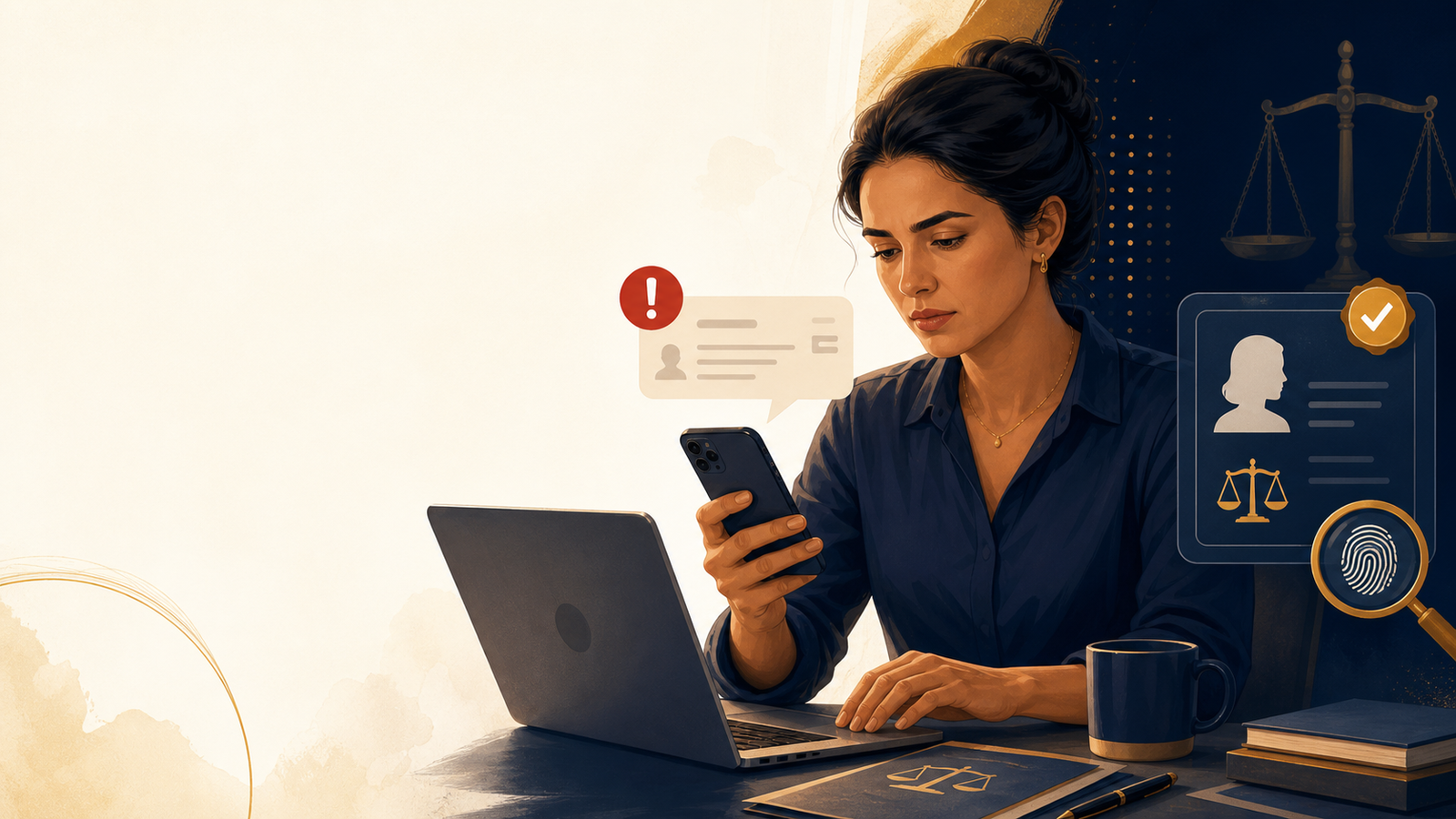 Pessoa verificando mensagem de falso advogado antes de pagar
