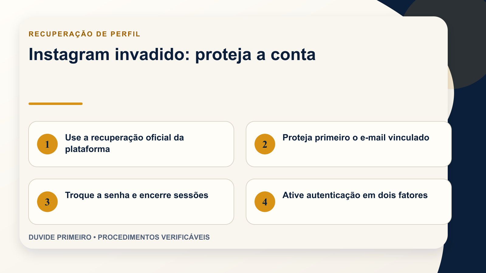 Infográfico com passos para recuperar Instagram invadido